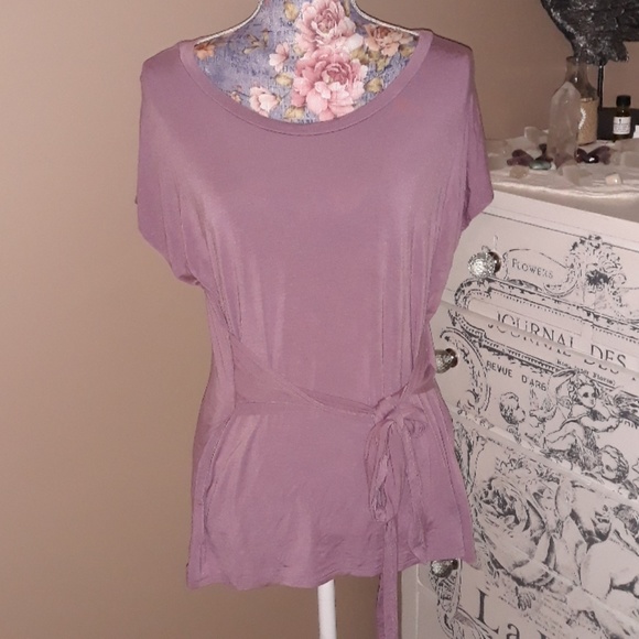 Marlow Tops - Blush Mauve Wrap Around Tie Short Sleeve Top Marlow Tops - Blush Mauve Wrap Around Tie Short Sleeve Top